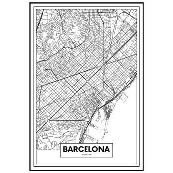 Panorama Cuadro Metacrilato Enmarcado Mapa De Ciudad Barcelona 70x100 Cm