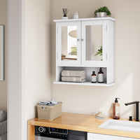 armario de pared con espejo - mueble para bano - mdf y vidrio - blanco 50x20x60cm