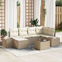 conjunto de sofa de jardin  de 7 piezas con cojines en ratan polimero marron v7275 unico  beige