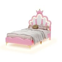 cama individual tapizada - cama princesa con led ajustable - cama infantil - 90 x 200 cm - rosa