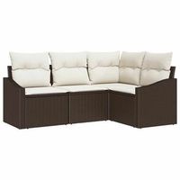 juego de sofa con cojin 4 piezas  mueble de jardin marron ratan sintetico