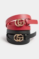 2 pack black  red gold buckle belts
