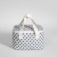 bolsa portaalimentos blanca con flores negras