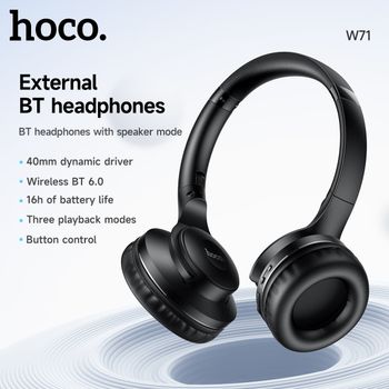 Auriculares Bluetooth Plegables HOCO W71, Auriculares Inalámbricos Deportivos Portátiles con Micrófono para iPhone, Huawei, Xiaomi, Negros