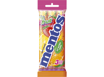 Caramelos - Mentos Tripack (by Chupa Chups), Sabor frutas, 3x12 unidades, 114g