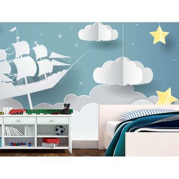 Fotomural Vinilo Infantil 3d Barco Nubes 350 X 250 Cm