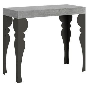 Consola Oriental De Metal Gris Hormigón Y Antracita, 8 Plazas, 40 A 196 Cm Torza