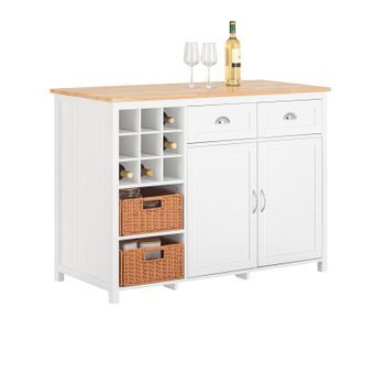 Isla De Cocina Con 2 Cestas De Ratán Aparador De Almacenamiento Con Encimera Armario De Cocina Mltifuncional Con 2 Puertas Y 2 Cajones 120 X 56 X 90 Cm Blanco Knl05-w Sobuy Es