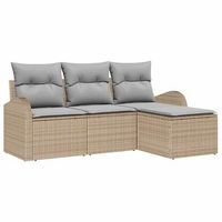 juego de sofa 4 piezas  mueble de jardin beige y gris claro ratan sintetico