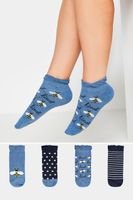 juego 4 pares calcetines tobilleros azules abejas