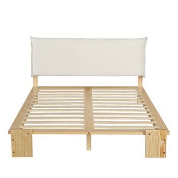 Cama Individual 140x200 Cm - Cabecero Acolchado, Somier Estable, Patas Anchas - Natural