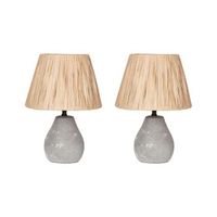 conjunto de 2 lamparas de ceramica de mesa con pantalla de papel efecto envejecido gris y natural arwadito