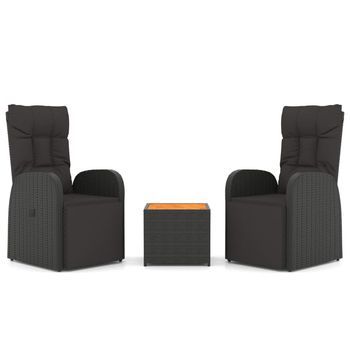 Juego Muebles Jardín 3 Pzas Madera Acacia Ratán Sintético Negro Vidaxl