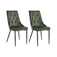 conjunto de 2 sillas de comedor sin reposabrazos asiento de terciopelo estilo escandinavo patas de hierro negras tapizado verde oliva avenir