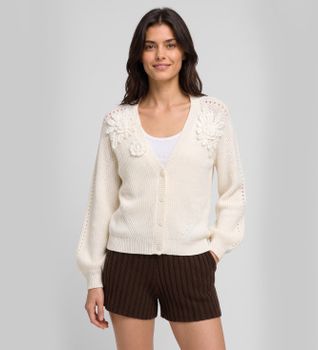 Twinset para mujer. 262TT3192 Cárdigan con flores de ganchillo blanco perla (XS), Casual, Acrílico