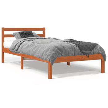 Cama Para Adulto | Cama Individual | Estructura De Cama Madera Maciza De Pino Marrón Cera 90x190 Cm