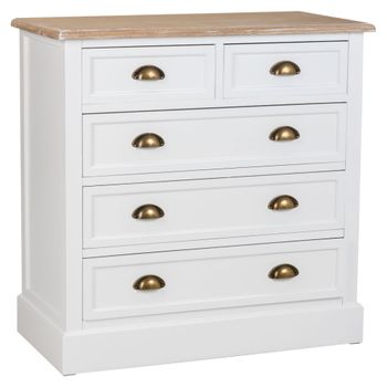 Comoda de madera de 5 cajones blanco