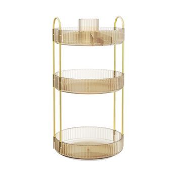 Organizador De Cosméticos Giratorio 360° 3 Niveles Metal Y Pet - Dorado