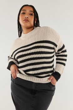 Yours Jersey Crema De Punto Con Rayas Negras, Mujer Curvy Y Tallas Grandes, Yours