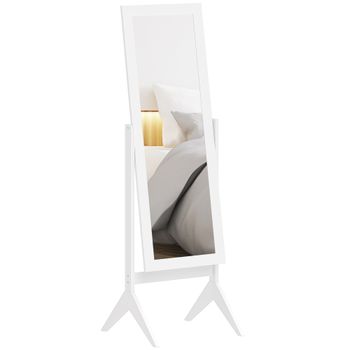 HOMCOM Espejo de Maquillaje de Pie Reclinable Nórdico para Dormitorio Salón Marco de Madera 47x46x148 cm Blanco   Aosom España