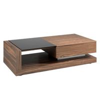 mesa centro rectangular cristal negro y nogal angel cerda 2061 130x70x36