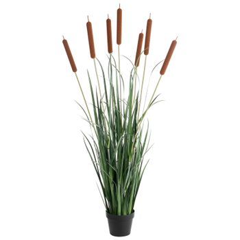 Planta Artificial En Maceta Decoración Moderna De Plástico Para Interiores Hecha A Mano 135 Cm Verde Bulrush