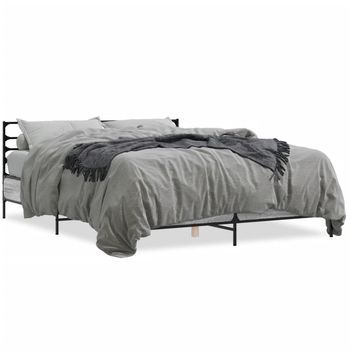 Cama Matrimonial | Cama Para Adultos | Estructura Cama Madera Ingeniería Metal Gris Sonoma 160x200 Cm