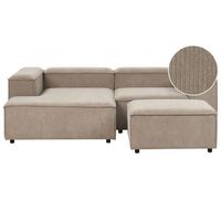 sofa modular esquinero 2 plazas moderno patas negras tapizado pana marron claro derecho con otomana ardal