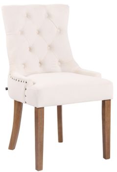 Silla con patas de madera y asiento en terciopelo crema