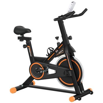 HOMCOM Bicicleta Estática con Volante de 8 kg Pantalla LCD Sillín y Manillar Ajustables 103x48x115 cm Negro y Naranja