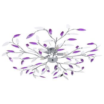 Lámpara De Techo Brazos Cristal Forma Hoja 5 Bombillas Morado Vidaxl