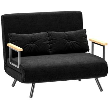 HOMCOM Sofá Cama 2 Plazas Convertible 3 en 1 Sillón Cama Plegable Respaldo Ajustable de 5 Niveles Almohadas 102x73x81cm Negro   Aosom España