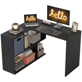 Escritorio De Esquina De Tablero De Partículas Homcom 110 X 100 X 75 Cm – Negro