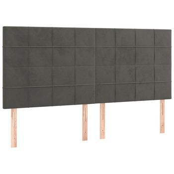 Pack 4 Uds Cabeceros Cama | Panel De Cabeceras De Terciopelo Gris Oscuro 100x5x78/88 Cm