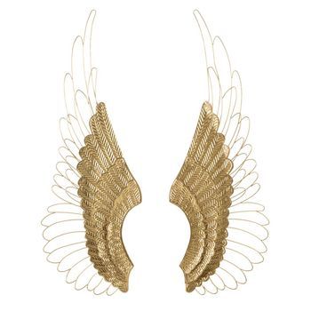 Juego De 2 Paneles Decorativos Alas En Metal Dorado Cm 37x3x105,5