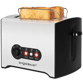 Aigostar Mini Sunshine - Tostadora 2 ranuras, 900W, 7 niveles de tostado