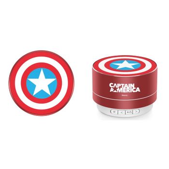 Ert Group bocina Bluetooth Marvel Patrón Captain America 001, Altavoz portátil de 3 W, Micrófono Integrado y Radio FM, Ranura para Tarjeta Micro SD, Batería Recargable
