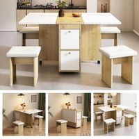conjunto de mesa y 4 sillas - comedor - tablero particulas - blanco y roble 120x80x75cm