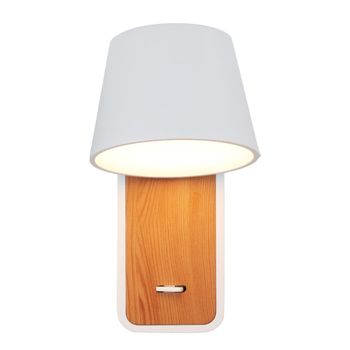 Aplique de pared blanco y madera con foco led 6w e interruptor