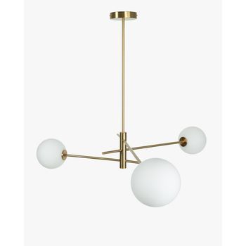Lámpara De Techo Colgante De Metal Bernice Con 3 Bolas De Cristal Opalino Acabado Dorado
