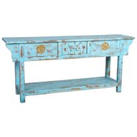 recibidor de madera acabado artesanal envejecido azul 181x45x80