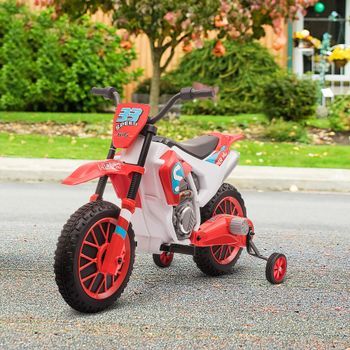 Moto Eléctrica Niños +3 Años 12v Con 2 Ruedas Auxiliares Rojo Homcom