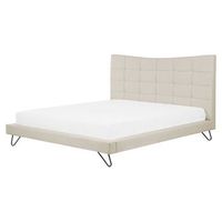 cama con somier baja moderna cabecero concavo de tela beige 160 x 200 cm lannion