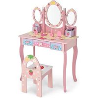 set tocador infantil con espejo tripartido costway 77 x 42 x 29 cmmadera