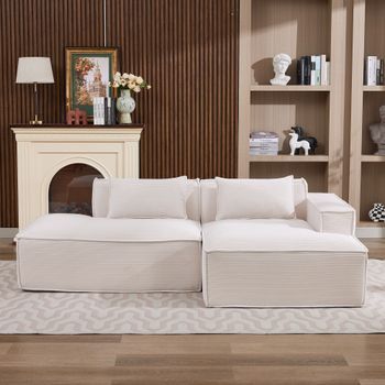 Sofá Beige De Dos Plazas, 235 Cm, Tapizado En Poliéster Con Cojines