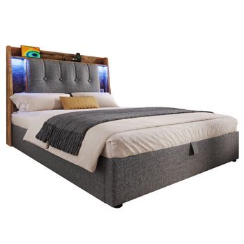 Cama Individual Tapizada 90x200cm Con Carga Led Y Usb C En Ropa De Cama Gris