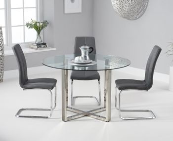 Vaso 120cm Round Glass Dining Table With Tarin Dining Chairs - Grey, 4 Chairs