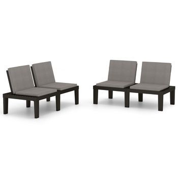 Bancos De Jardín Con Cojines 2 Piezas | Juego Sofá De Jardín | Conjunto De Comedor Jardín Plástico Gris