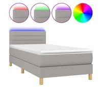 cama box spring con colchon tela y led gris claro 100x200 cm rayas horizontales