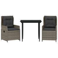 set comedor de jardin 3 uds  conjunto mueble jardin mesa y sillas con cojines ratan sintetico gris